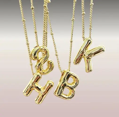 Bubble Balloon Letter H Initial Necklace Gold