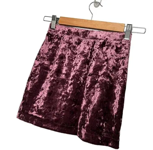 Abound New Nordstrom  Crushed Velvet Velour Mini Retro 90s Y2K Skirt Burgundy XXS