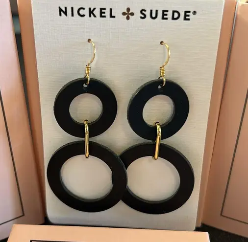 Nickel & Suede Women’s Black Sloane Circle Dangle Leather Earrings New in Box