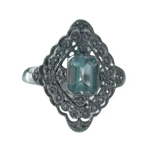 10K White Gold 1.0CT Blue Topaz & Real Diamond 2.9G Women’s Ring size 8