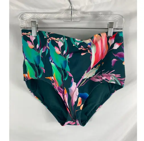Calia High Rise Tropical Print Bikini Bottoms Size Large Green