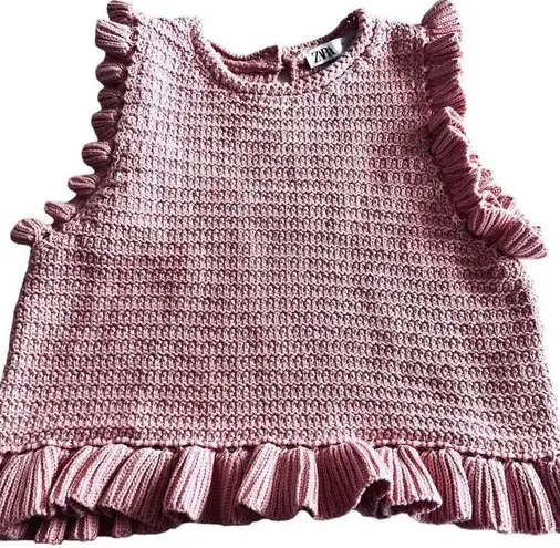 ZARA  pink knit sleeveless ruffled sweater size Small