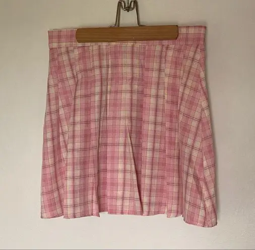 SheIn Plaid Skirt Pleated Mini Pink Yellow Medium