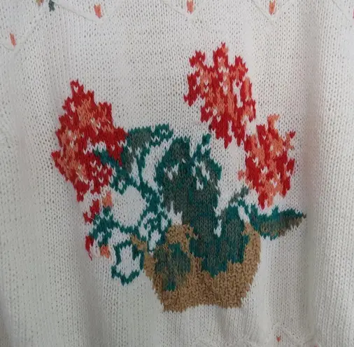 Woolrich 1980s Vintage Cottage Core Chunky Knit Retro Floral Sweater Medium