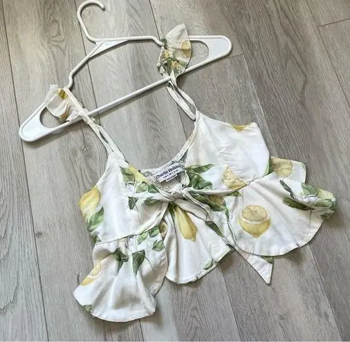 Charlie Holiday Tank Top lemon print open tie front womens White (size 4) summer