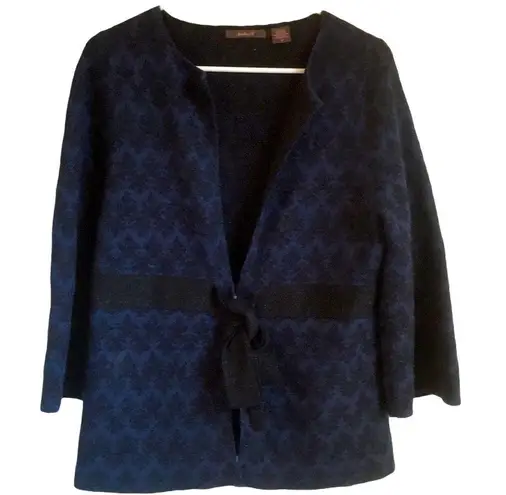 Heather B sweater wool cardigan belted blue black sparkly 87% size medium dressy