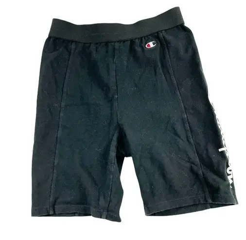 Champion  Black Logo Power Cotton Biker Shorts Sz XS Mid Rise Stretch