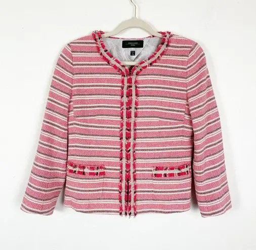 Weekend Max Mara Woman's 6 Pink Tweed Fringe Striped Classic Blazer Jacket