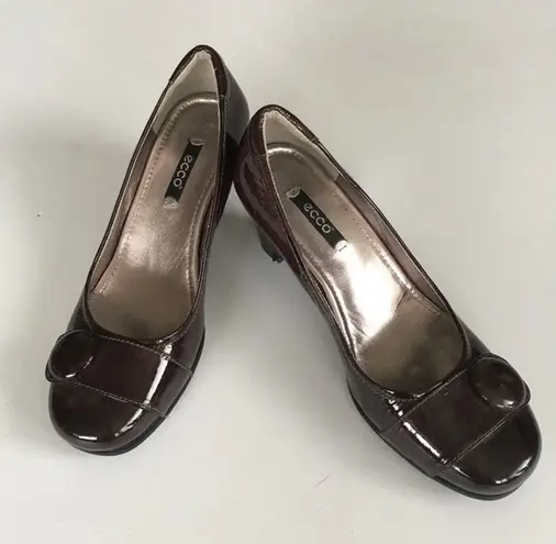 Ecco Brownish Marble Patent Leather Button Heels Size 38