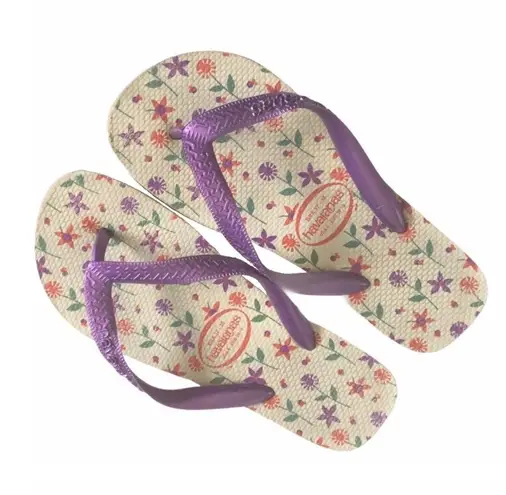 Havaianas Top  𑁍 Flower Print Flip Flops 𑁍 Brazilian Beach Sandals 𑁍 Purple