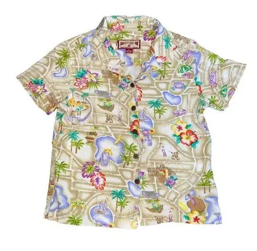 Caribbean Joe  button front shirt short sleeve map print Size Small