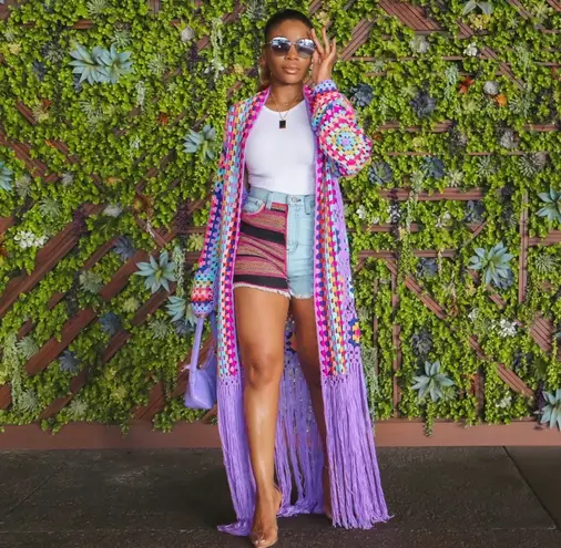 Multi Colored Knitted Kimono Purple