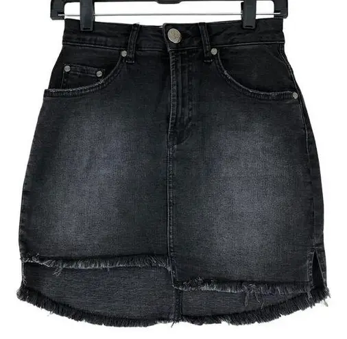 One Teaspoon  Womens Size 24 Black Denim Mini Skirt Asymmetrical Hem