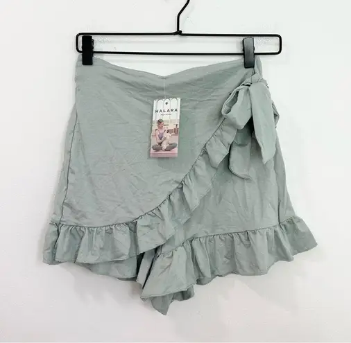 Halara  High Waisted Lace Up Ruffle Hem Flowy Casual Shorts 3.5" Green Lily