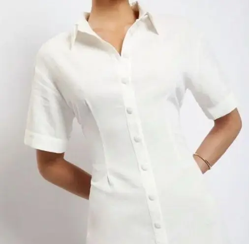 Meshki  | Palma Linen Cinched Waist White Mini Dress Button Down Size XS NWT FLAW