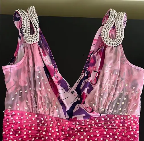 Stunning boutique mini dress with sheer maxi overlay Pink