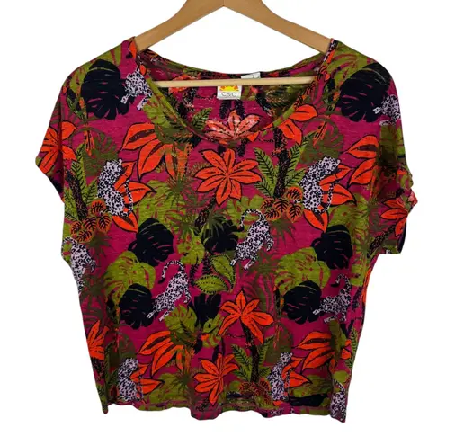 C&C California Linen Top Large Tropical Jungle Leopard Floral Print Lightweight