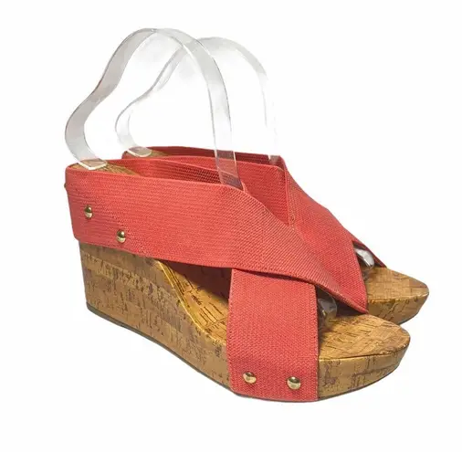 Montego Bay Club Cork Pink Elastic Wedge Slip On Sandals Size 9