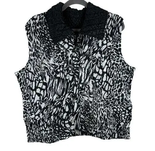 The Magic Scarf Company Black White Full Zip Reversible Crinkle Vest Pockets 2X Size XXL
