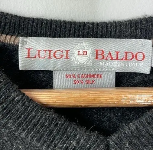 Luigi Baldo Cashmere Silk Arguyle Sweater V Neck Black Size M