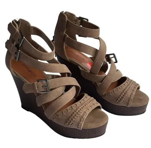 Indigo rd. Sandals Womens 8M Irkammie Brown Strappy Platform Wedge Gladiator