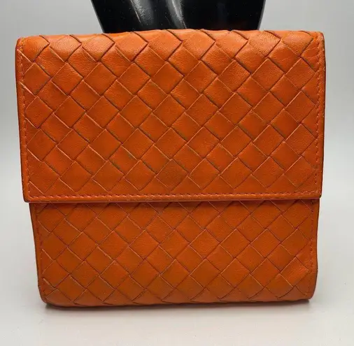 Bottega Veneta Intrecciato Nappa Leather Compact Wallet, Orange - Preowned