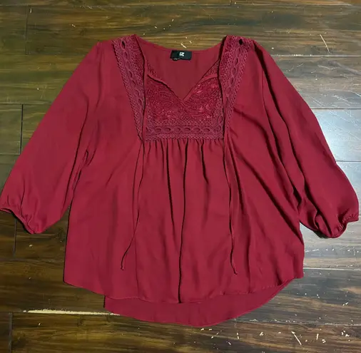 Iz Byer Red Dressy 3/4 Sleeve Blouse 