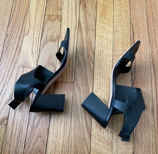 via spiga Chunky Block Leather Kitten Heels Pumps D’orsay Asymmetric Strap Comfy