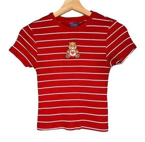 Care Bears Tinderheart Bear Striped Ribbed Baby Tee Size Small Red/White