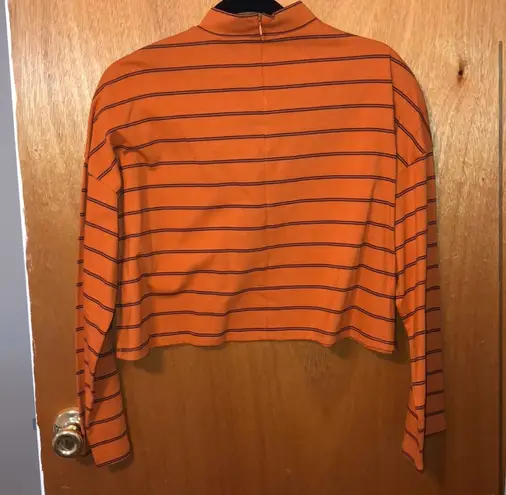 Forever 21 Striped Long Sleeve Cropped Shirt Orange Size M