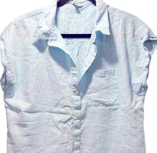 Orvis M Light Blue Linen-Blend Short Sleeve Button-Up Shirt
