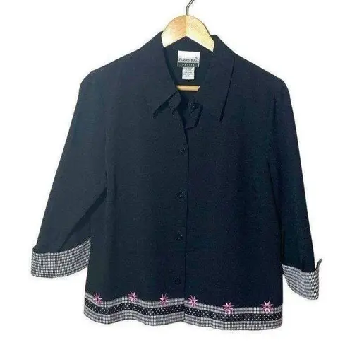 Fashion Bug Vintage Embroidered Floral Blazer in Black/White/Pink Size MP
