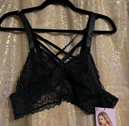 Seven Til Midnight Black Strappy Back Lace Bralette 1X/2X NWT
