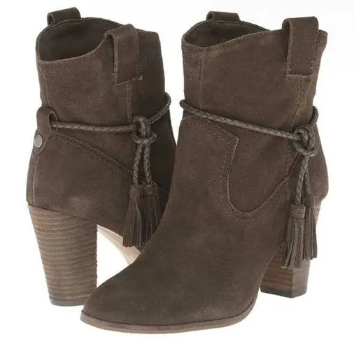 Dolce Vita Melah Western Ankle Boots Booties Tassel Fringe 7.5 Olive Brown Suede Size undefined