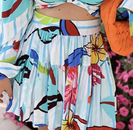 The Drop NWT- Beautiful blue floral skirt, tiered mini skirt