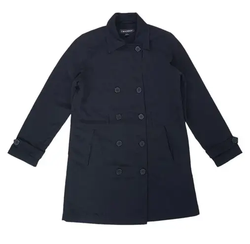 1 Madison Lightweight Womens Small Black Trench Coat Paisley Lining Pockets