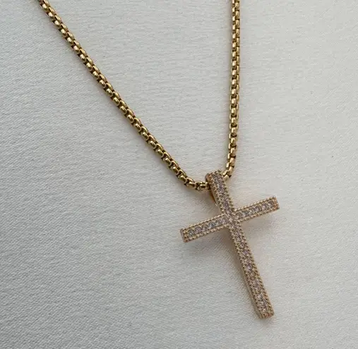 CZ Cross Pendant Necklace for Men Women,Streetwear Punk Hip Hop Unisex Style Gold