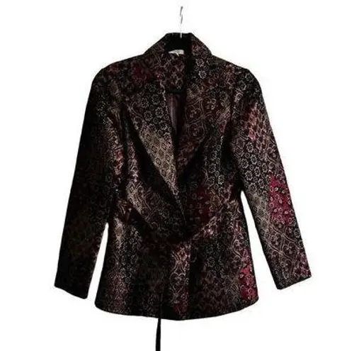 Cache  Metallic Floral Print Blazer Jacket Belted size 2