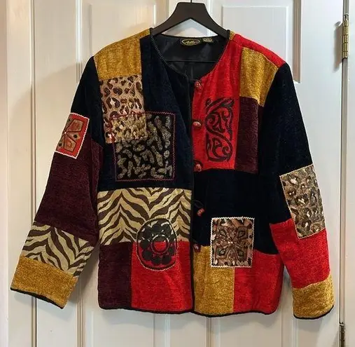 Vtg Allure Boutique Patchwork Painted Design Corduroy Jacket