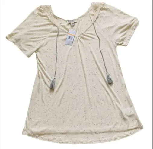 Vintage America Top Shirt Trina Cream Speckled Tassel Short Sleeve Top Small NWT