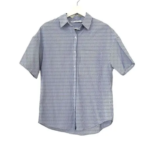 ZARA  Blue Short Sleeve Pinstripe Button Down Shirt Size XS