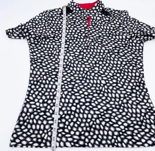 TAIL Short Sleeve Golf Tee Half Button Mock Neck Black White Red Spotted Size XS
