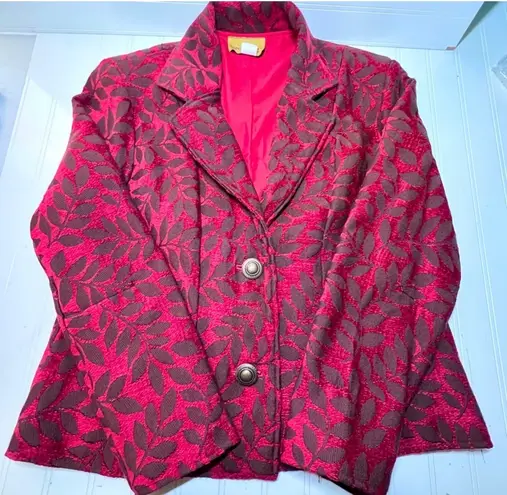 Painted Pony Red Velvet Tapestry Leaf Pattern Womens Lined Jacket Sz L Blazer Size L