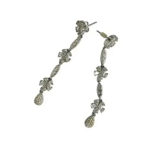 Longleaf Sparkle Floral Formal Dangle Earrings Stoned Silver