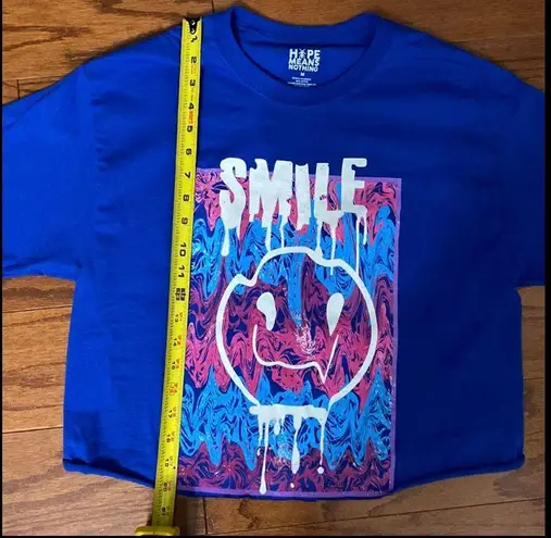 Hope Means Nothing - cut off Blue Radical Smiley T-Shirt - size Medium