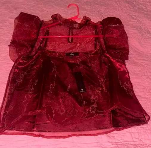 Lulus  collared burgundy peplum top - Image 1