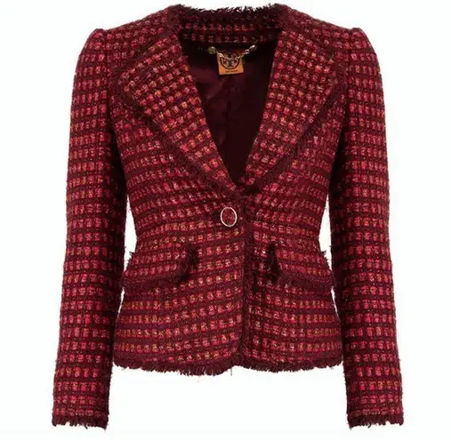 Tory Burch  Set Victory Burgundy Metallic Tweed
Blazer Jacket skirt set