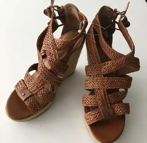 DV Dolce Vita 4" Heel Wedges Sandals Brown Braided Leather Espadrilles S… Brown Size 8.5
