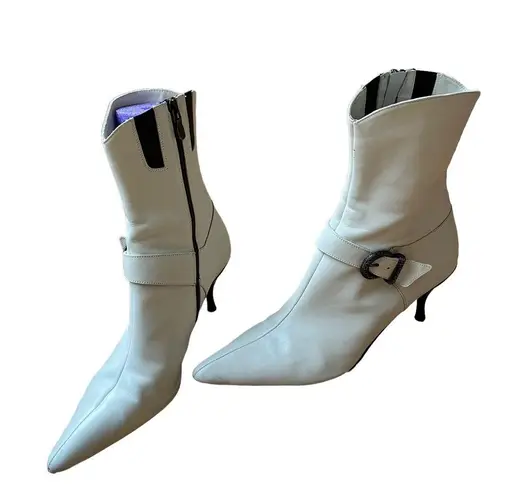 Donald Pliner Leather Mid Calf Pointed Toe Boots, Ivory White Size 9.5