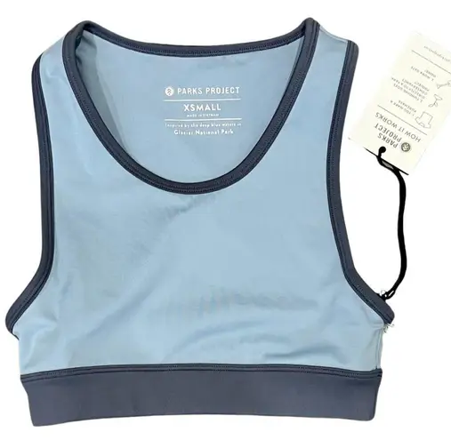 Parks Project Glacier Trail Blue Crop Top Sports Bra Bike Shorts Set XS NEW Tags